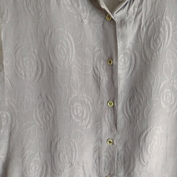 Jonathan Martin Vintage Womens Silk Blouse L Smoky Purple Jacquard Button Up Top - Picture 4 of 9